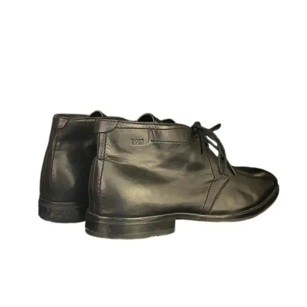 HUGO BOSS Chukka Black Leather Lace Up Desert Boots Men's US 8.5